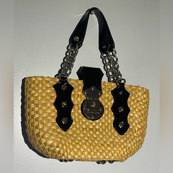 Michael Kors Black and Tan Woven Shoulder Bag - Picture 1 of 7